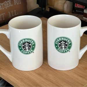Starbucks set of two mugs 2008 10 oz Classic White and Green